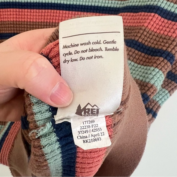 REI Sweater Womens Large Waffle Knit Striped Thermal 100% Cotton Wallace Lake - Picture 4 of 9